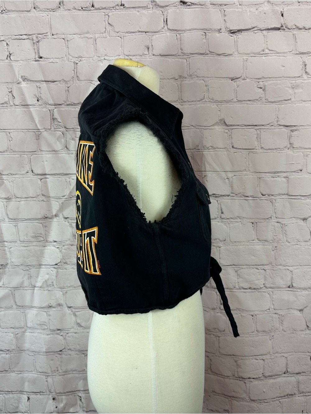 biker design Tie-Front Shirt women L choppers bikercore festival frayed hem logo - Picture 2 of 7